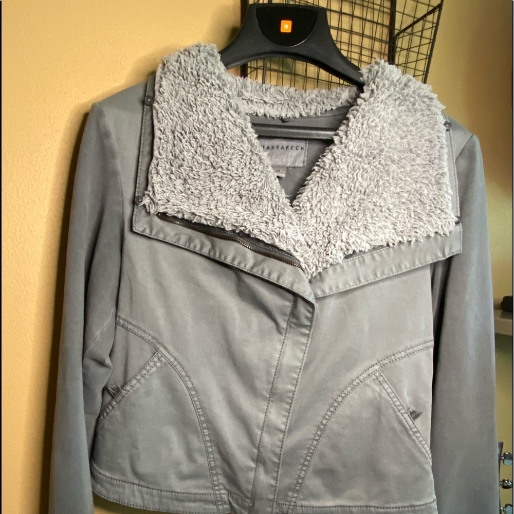 Anthropologie Marrakech Shearling Bomber Jacket Gray Medium